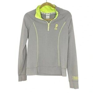 Victoria’s Secret PINK Gray & Neon Green Quarter Zip Pullover
